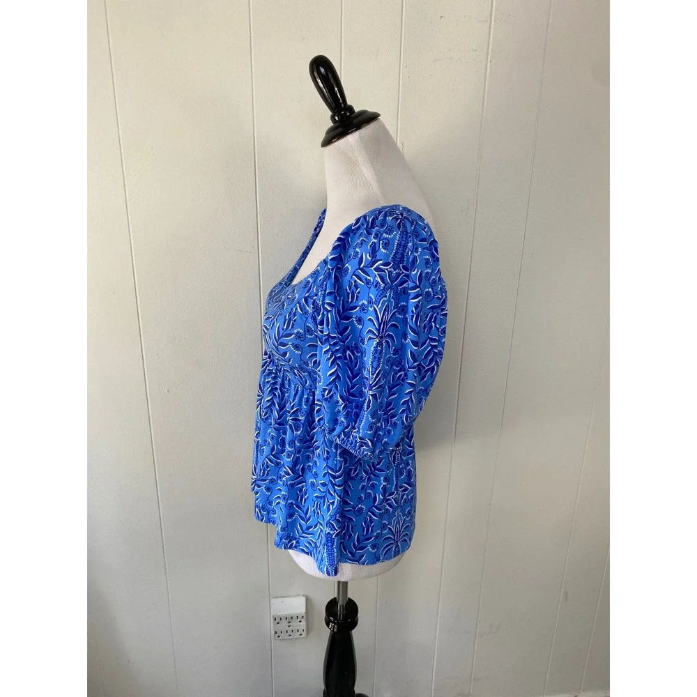 Lilly Pulitzer Abaco Blue Have It Both Rays Floriana Pullover Top Size S # 13448
